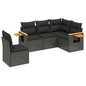 vidaXL Set mobilier de grădină cu perne, 5 piese, negru, poliratan