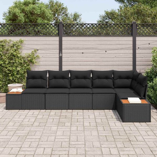 vidaXL Set de canapele pentru grădină cu pernă 6 pcs Negru Poliratan
