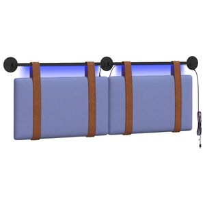 vidaXL Tăblie de pat suspendată Cu lumină LED Albastru Jeans PU antic