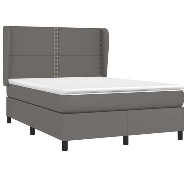 vidaXL Pat box spring cu saltea, gri, 140x190 cm, piele ecologică