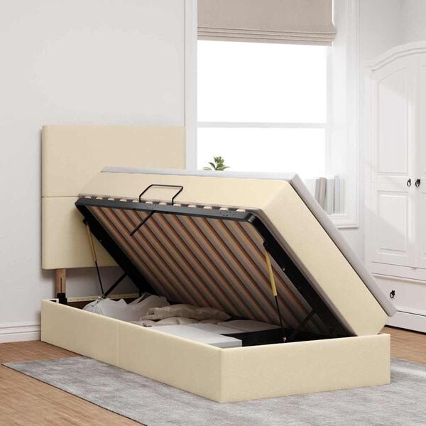 vidaXL Pat cu saltea și spațiu de depozitare Creme 100 x 200 cm