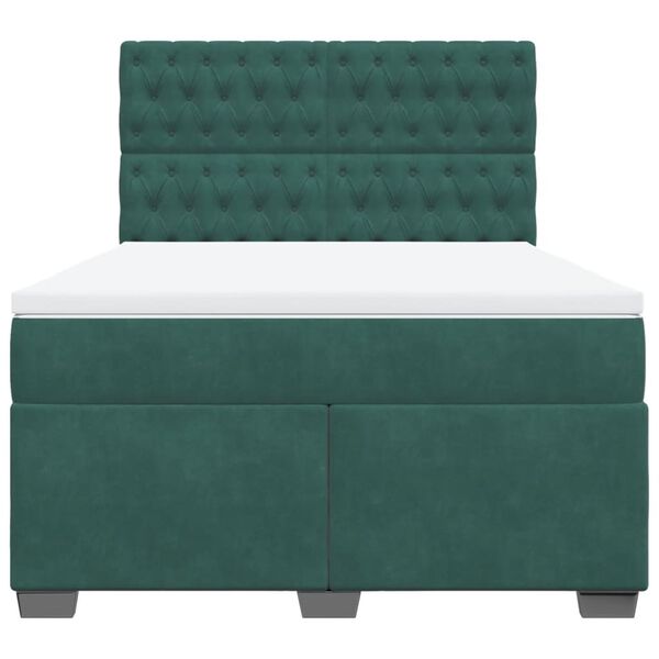 vidaXL Pat box spring cu saltea, verde &icirc;nchis, 160x200 cm, catifea