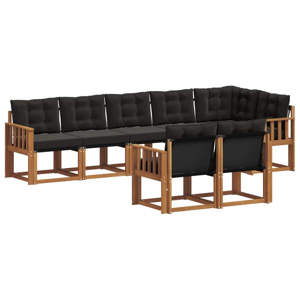 vidaXL Set de canapele de exterior cu pernă 8 pcs Natural și Negru