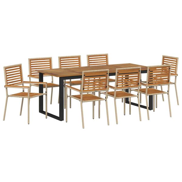 vidaXL Set de masă pentru grădină 9 pcs Bej Lemn Solid de Acacia