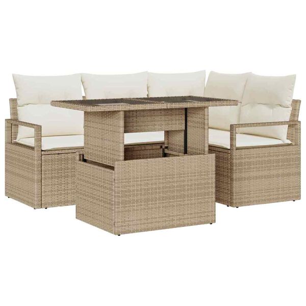 vidaXL Set de canapele pentru grădină 5 pcs Bej Rattan poli