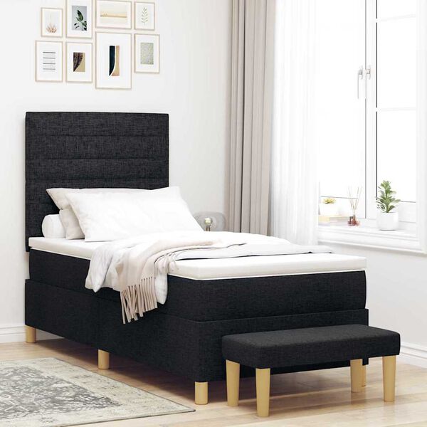 vidaXL Pat cu arcuri cu saltea cu headboard Negru 90 x 200 cm țesătură
