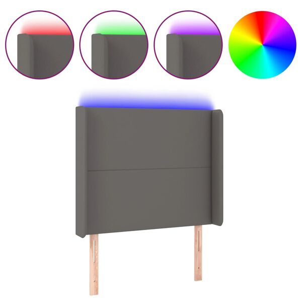 vidaXL Tăblie de pat cu LED, gri , 83x16x118/128 cm, piele ecologică