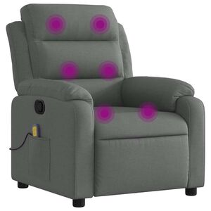 vidaXL Fotoliu reclinabil cu masaj, gri &icirc;nchis, material textil