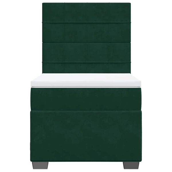 vidaXL Pat box spring cu saltea, verde &icirc;nchis, 90x200 cm, catifea