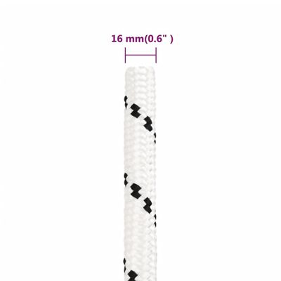 vidaXL Frânghie de lucru, alb, 16 mm, 100 m, poliester