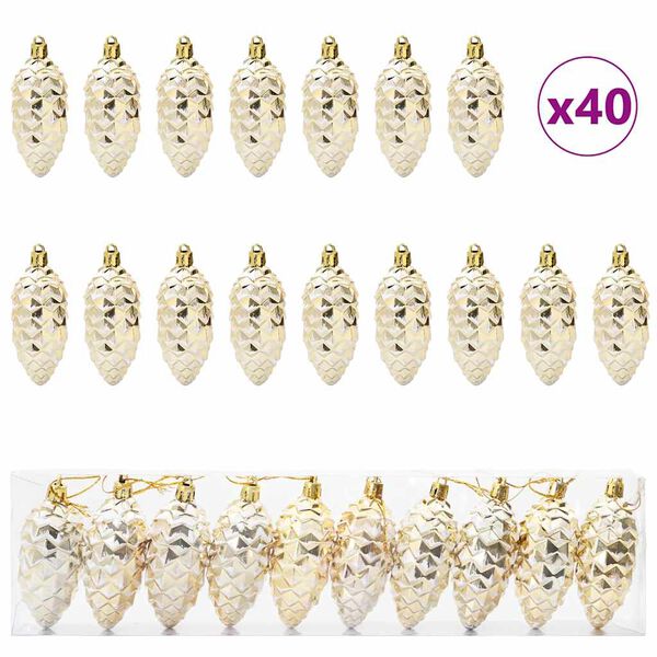 vidaXL Minge din con de brad de Crăciun 40 pcs Auriu