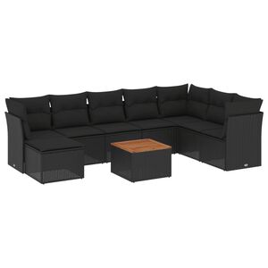 vidaXL Set mobilier de grădină cu perne, 9 piese, negru, poliratan