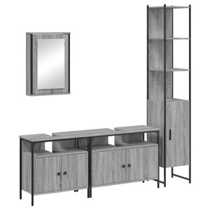 vidaXL Set mobilier de baie, 4 piese, gri sonoma, lemn prelucrat