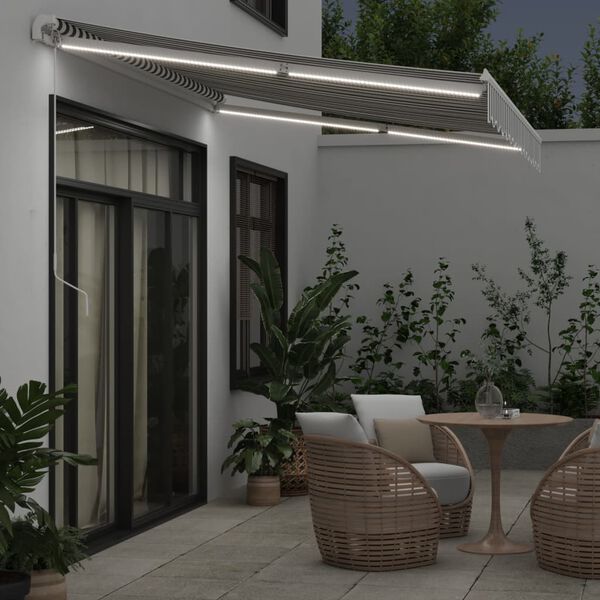 vidaXL Copertină retractabilă manual cu LED, antracit/alb, 350x250 cm