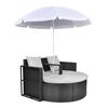 vidaXL Pat de grădină cu umbrelă de soare, negru, poliratan