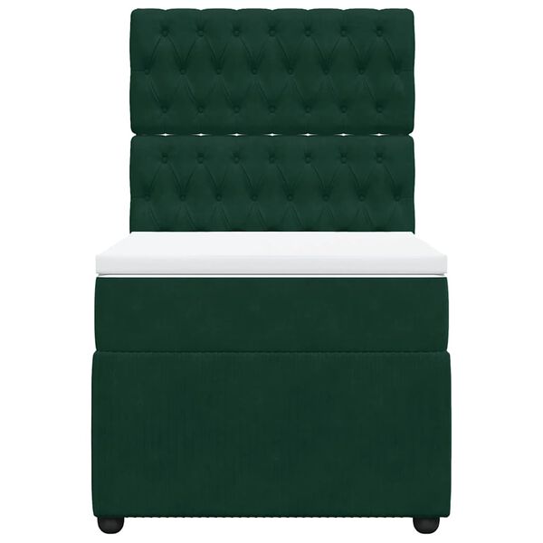 vidaXL Pat box spring cu saltea, verde &icirc;nchis, 90x200 cm, catifea