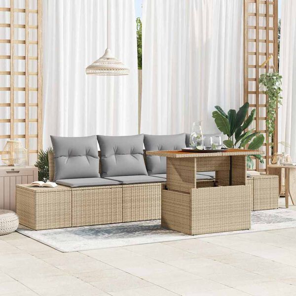 vidaXL Set de canapele pentru grădină 5 pcs Bej Rattan poli