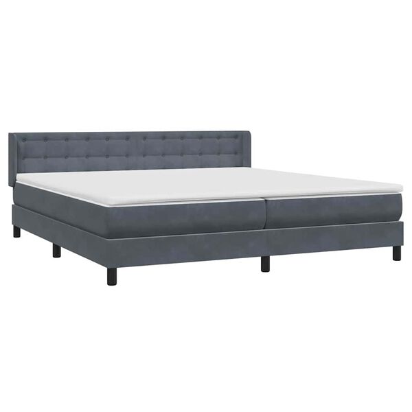 vidaXL Pat box spring cu saltea, gri &icirc;nchis, 200x210 cm, catifea