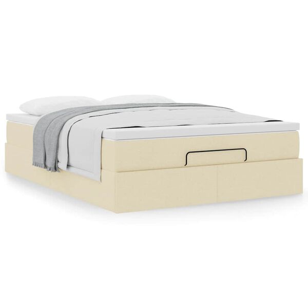 vidaXL Cadru de pat otoman cu saltea crem 140x200cm stofa