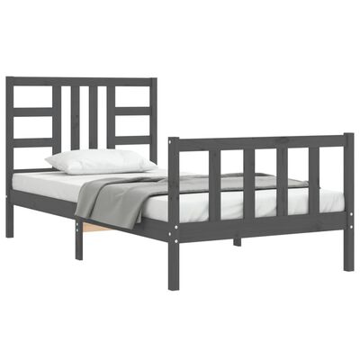 vidaXL Cadru de pat cu tăblie, gri, 100x200 cm, lemn masiv