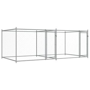 vidaXL Cușcă pentru c&acirc;ini cu uși, gri, 4x2x1,5 m, oțel galvanizat