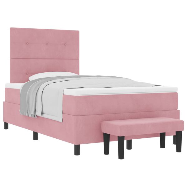 vidaXL Pat cu arcuri cu saltea cu headboard Roz 120 x 190 cm Catifea