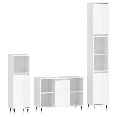 vidaXL Set mobilier de baie, 3 piese, alb extralucios, lemn compozit