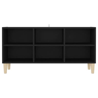 vidaXL Comodă TV, picioare lemn masiv, negru, 103,5x30x50 cm