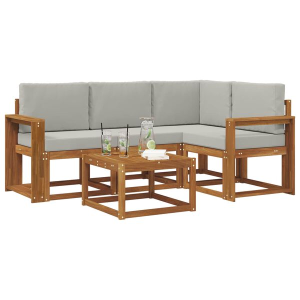 vidaXL Set de canapele de exterior 5 pcs Gri natural și deschis