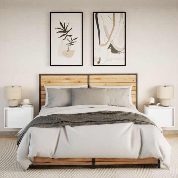 vidaXL Noptiere montate pe perete cu lumini LED, 2 buc., alb