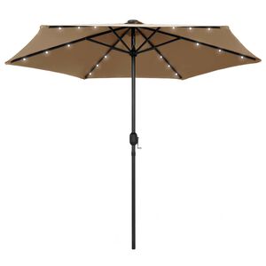 vidaXL Umbrelă de soare cu LED-uri, st&acirc;lp din aluminiu, taupe, 270 cm