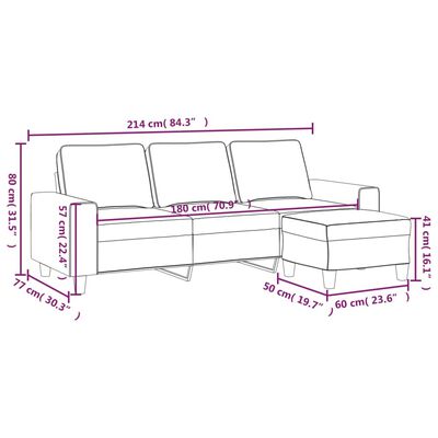 vidaXL Canapea cu 3 locuri și taburet, gri închis, 180 cm, microfibră