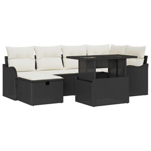 vidaXL Set de canapele pentru grădină cu pernă 7 pcs Negru Rattan poli