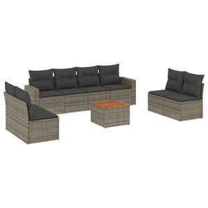 vidaXL Set canapele de grădină, 9 piese, cu perne, gri, poliratan