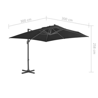 vidaXL Umbrelă suspendată cu stâlp din aluminiu, negru, 3 x 3 m
