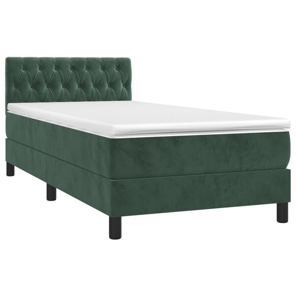vidaXL Pat box spring cu saltea, verde &icirc;nchis, 90x190 cm, catifea