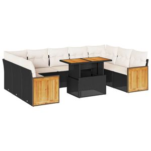 vidaXL Set canapele de grădină cu perne, 10 piese, negru, poliratan