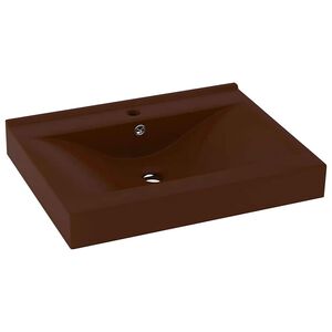 vidaXL Chiuvetă baie lux, orificiu robinet, maro mat 60x46 cm ceramică