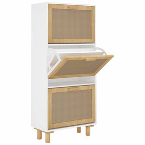 vidaXL Pantofar, alb, 52x25x115 cm, lemn prelucrat și ratan natural