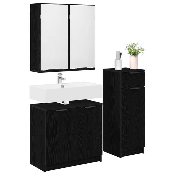 vidaXL Set de mobilier pentru baie 3 pcs Stejar Negru Lemn compozit