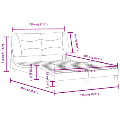 vidaXL Cadru de pat cu tăblie, crem, 120x200 cm, textil