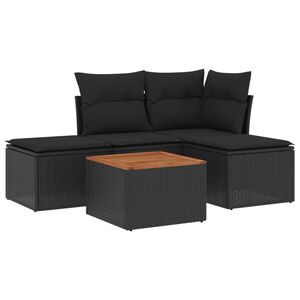 vidaXL Set mobilier de grădină cu perne, 5 piese, negru, poliratan