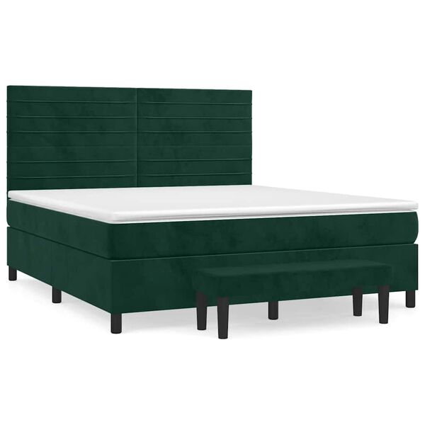 vidaXL Pat box spring cu saltea, verde &icirc;nchis, 180x200 cm, catifea