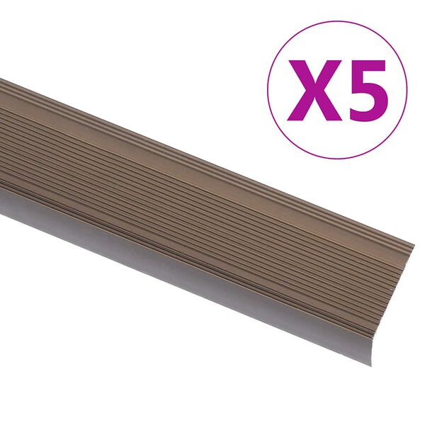 vidaXL Profile trepte &icirc;n formă de L, 5 buc., maro, 90 cm, aluminiu