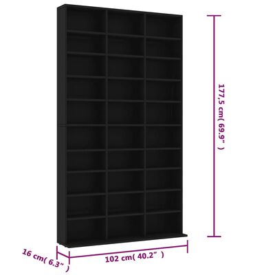 vidaXL Dulap pentru CD-uri, negru, 102x16x177,5 cm, lemn compozit