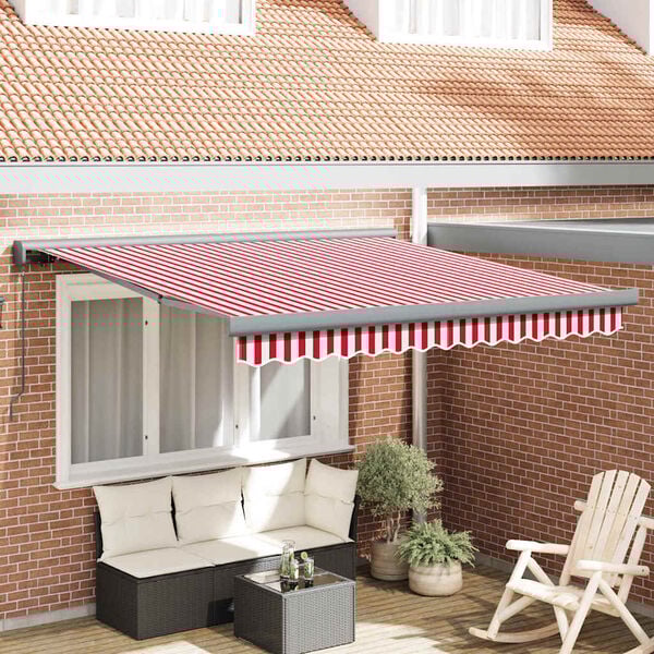 vidaXL Cortina Retractabilă Roșu și Alb 300 x 250 cm Stofă și Metal