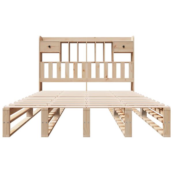 vidaXL Pat cu bibliotecă fără saltea, 150x200 cm, lemn masiv de pin