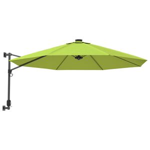 vidaXL Umbrelă de soare montată pe perete cu LED-uri verde măr, 290 cm