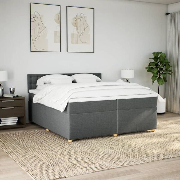 vidaXL Pat box spring cu saltea, gri închis, 200x200 cm, textil