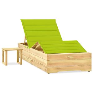 vidaXL Șezlong de grădină cu masă și pernă, lemn de pin tratat